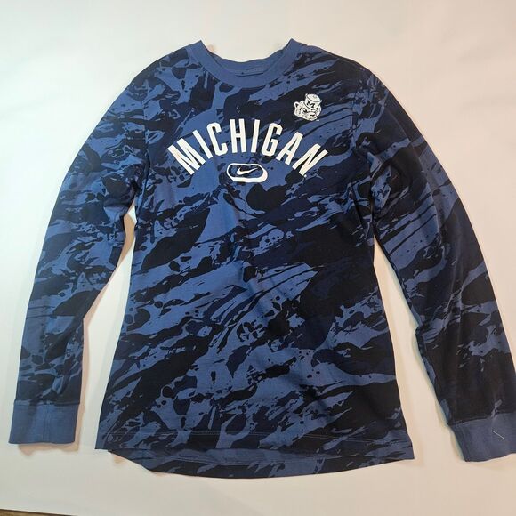 Nike The Tee Men's Medium Blue Long Sleeve Michigan Center Swoosh Wolverines - Picture 1 of 8